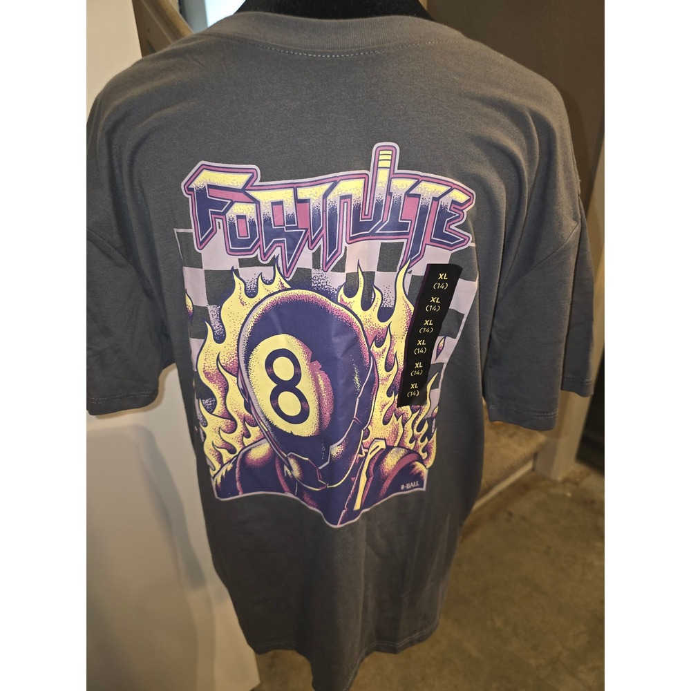 Fortnite 8-Ball Flame Graphic T-Shirt Kids XL 14 Charcoal Gray Epic Games